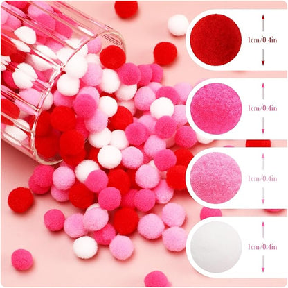 SEPGLITTER Valentine's Day Pom Poms Balls, 1000 Pieces Pink Red Pompoms for Crafts Making DIY Wedding Valentine's Day Party Decorations (4 Colors, 1 cm )