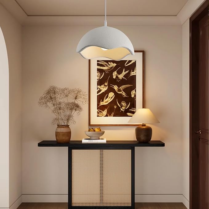JAYMP 40cm Modern Pendant Light for Dining Room Kitchen Island Light Hanging Lamp E26 Base Japanese Wabi-Sabi Style Bird Nest Shape Lighting Fixture,1 Pack(Matte White,D Shape, 40cm/15.7inch)