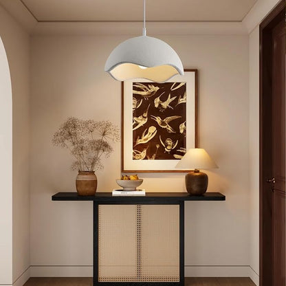JAYMP 40cm Modern Pendant Light for Dining Room Kitchen Island Light Hanging Lamp E26 Base Japanese Wabi-Sabi Style Bird Nest Shape Lighting Fixture,1 Pack(Matte White,D Shape, 40cm/15.7inch)