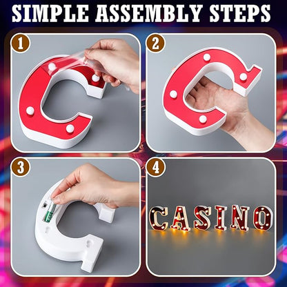 Casino Movie Night Letters Sign Party Decor Battery Powered Marquee Lighted Sign LED Alphabet Letter Lights for Christmas Casino Theme Party Birthday Home Tabletop Decor Supplies Xmas Gift