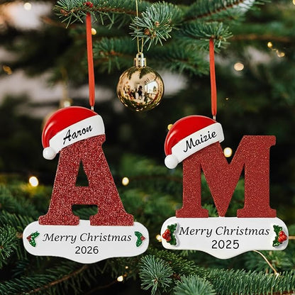 2025 Personalized Initial Christmas Ornaments – MBBEST 3D Letter Ornaments with Name, Custom UV Printed A–Z Initial Ornament for Christmas Tree, Unique Xmas Gifts for Family, Kids & Friends