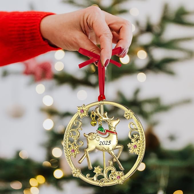 Christmas Tree - 2025 Rotation Reindeer Hanging Ornaments Pendant of Car Charm Holiday Keepsake Gift Home Decor (Reindeer Gold (2025))