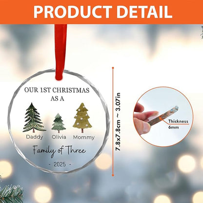 Shaant Personalized Christmas Glass Ornaments 2025, Family of Four Ornaments, Personalized New Baby's First, Family of 3, 4, 5, 6 First Christmas Ornament