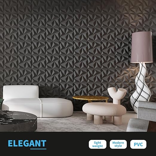 Art3d 3D Wall Panels 20 Pack, 11.8" x 11.8" (19 Sq.ft) PVC Wall Panels, Glue Up Wall Decor for Living Room, Bedroom, Office, Black