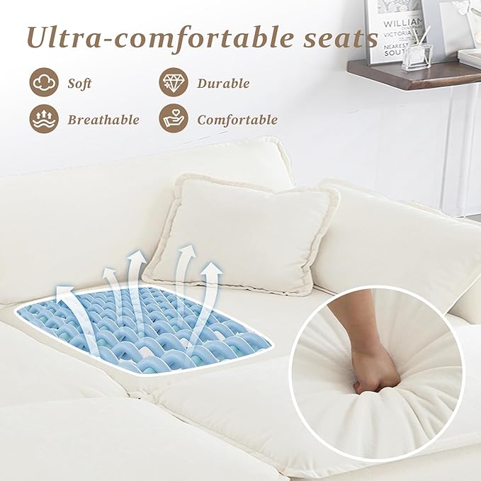 SoarFlash Chenille Sectional Sofa, Comfy Modular Coush Sofa with Ottoman, Modern 2 Seat Recliner Deep Seat Sofa Set for Living Room,White