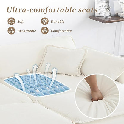 SoarFlash Chenille Sectional Sofa, Comfy Modular Coush Sofa with Ottoman, Modern 2 Seat Recliner Deep Seat Sofa Set for Living Room,White