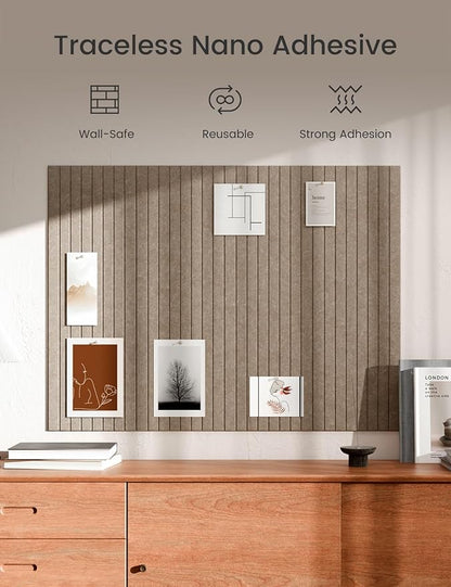 Bumusty Large Cork Board Alternative-47 x35 Felt Bulletin Board Tiles, with 30 Pushpins, 70 Adhesive Tabs, 12-Pack Slat Wall Paneling, Cork Boards for Office Push Pin Board Felt Board-Dark Camel