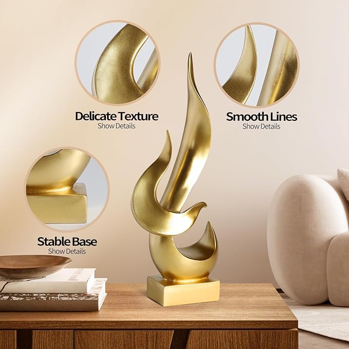 15" Fire Sculpture - Decorative Objects for Living Room, Dining Room - Gold Modern Abstract Art Decor, Resin Craft for Home Decor & Gifts