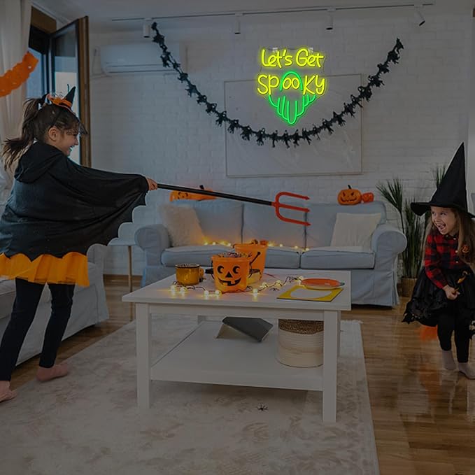 LUCUNSTAR Let’s Get Spooky Neon Sign Halloween Neon Signs for Wall Decor Led Lights with USB Powered Halloween Ghost Wall Decoration for Bedroom Bar Party Man Cave Club Pub Door Gifts