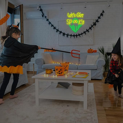 LUCUNSTAR Let’s Get Spooky Neon Sign Halloween Neon Signs for Wall Decor Led Lights with USB Powered Halloween Ghost Wall Decoration for Bedroom Bar Party Man Cave Club Pub Door Gifts