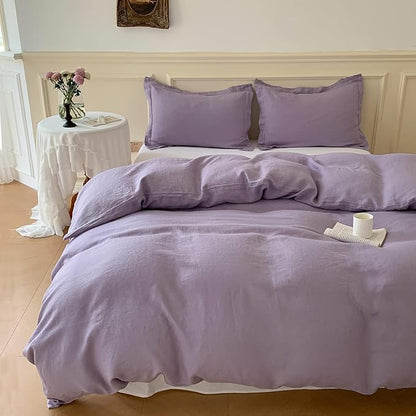Simple&Opulence 100% Linen Duvet Cover Set, 3 PCS Natural French Flax Lilac Duvet Cover King Size, Breathable Soft Comfy Linen Bedding Comforter Cover with 2 Pillowcases(Lilac, 104"x92")