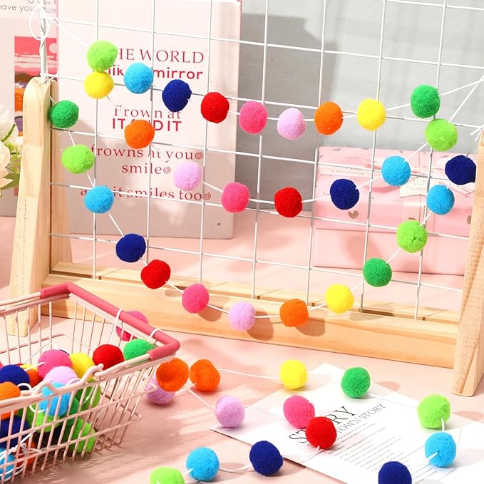 MARFOREVER 4 Pack 26.3 Feet Colorful Christmas Pom Pom Garland Decorations, 30 Balls Rainbow Felt Ball Garland Christmas Garlands Hanging Supplies for Xmas Tree Classroom Birthday Party Wall Decor
