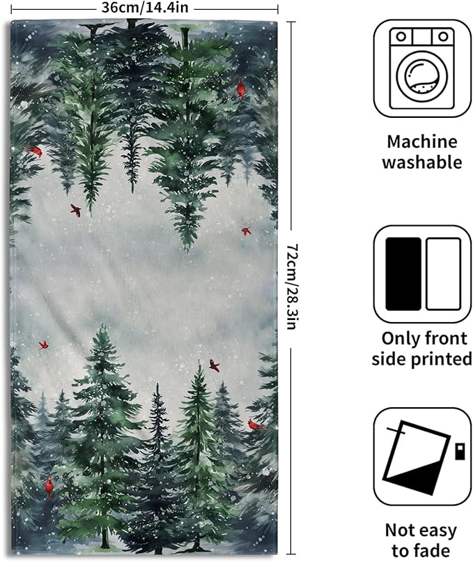 Winter Snow Forest Hand Towels 2 Pack Christmas Pine Trees Cardinal Holiday Face Towels Soft Absorbent Kitchen 14x28
