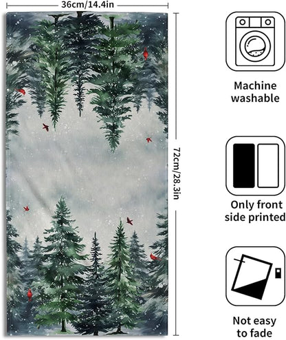 Winter Snow Forest Hand Towels 2 Pack Christmas Pine Trees Cardinal Holiday Face Towels Soft Absorbent Kitchen 14x28