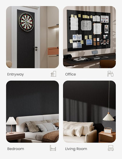 Bumusty Large Cork Board Alternative-47 x35 Felt Bulletin Board Tiles, with 30 Pushpins, 70 Adhesive Tabs, 12-Pack Slat Wall Paneling, Cork Boards for Office Push Pin Board Felt Board-Black