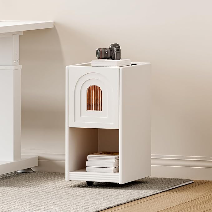 homary Modern Narrow White Nightstand with USB Port & Sensor Light, Smart Bedside Table with Charging Station for Bedrooms Living Rooms
