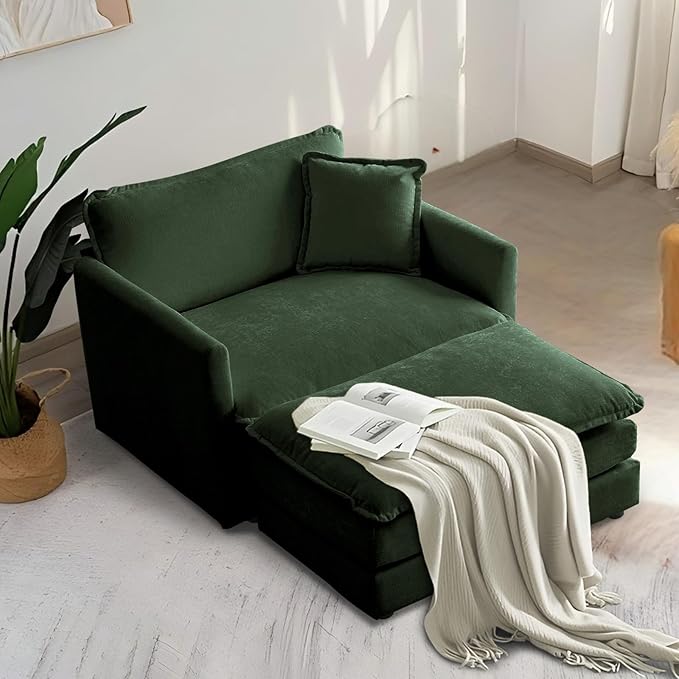 SoarFlash Chenille Sectional Sofa, Comfy Modular Single Sofa with Ottoman, Modern Recliner Deep Seat Sofa Set for Living Room,Green