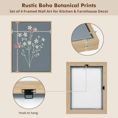 DAJONART Neutral Boho Botanical Wall Art Set of 4,Terracotta & Sage Green Abstract Prints Framed Canvas for Boho, Japandi, and Earth Tone Home Decor, Abstract Earth-Tone Botanical Canvas Art,11x14 in