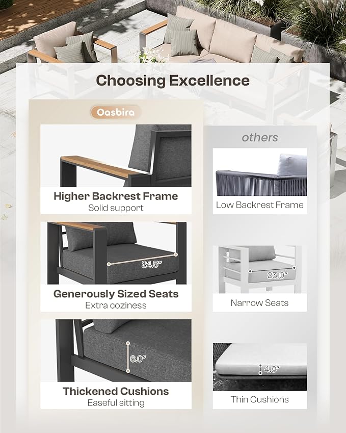 Aluminum Outdoor Patio Furniture Set with Table, 4 Piece Outdoor Chair Conversation Sets with Washable Thick Cushions, Patio Sectional Furniture Set for Porch, Balcony, Deck, Graphite