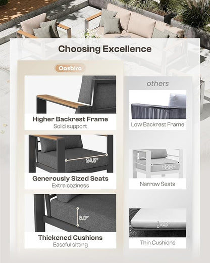 Aluminum Outdoor Patio Furniture Set with Table, 4 Piece Outdoor Chair Conversation Sets with Washable Thick Cushions, Patio Sectional Furniture Set for Porch, Balcony, Deck, Graphite