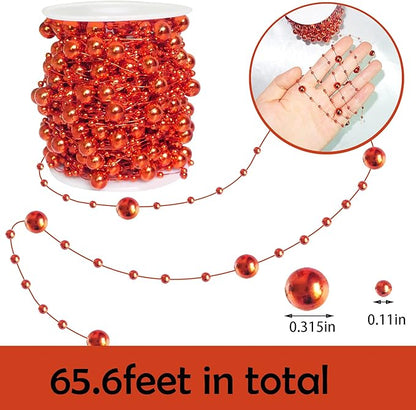 Red Beads Garland for Christmas Tree,66 Feet Plastic Pearl Strands Chain Beaded Garlands for Holiday Décor and Crafts