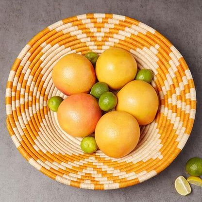 Home and Kitchen, Decorative Tary, Fruit Basket, Table Tray, Entryway Key Holder, Wicker, Handwoven, Raffia, Large, 16" Dia, Orange