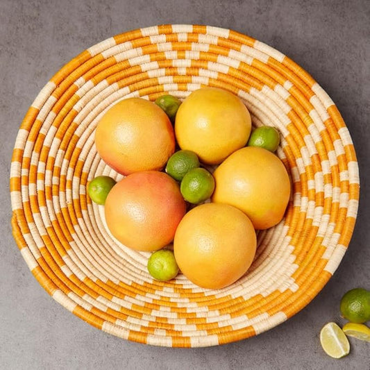 Home and Kitchen, Decorative Tary, Fruit Basket, Table Tray, Entryway Key Holder, Wicker, Handwoven, Raffia, Large, 16" Dia, Orange