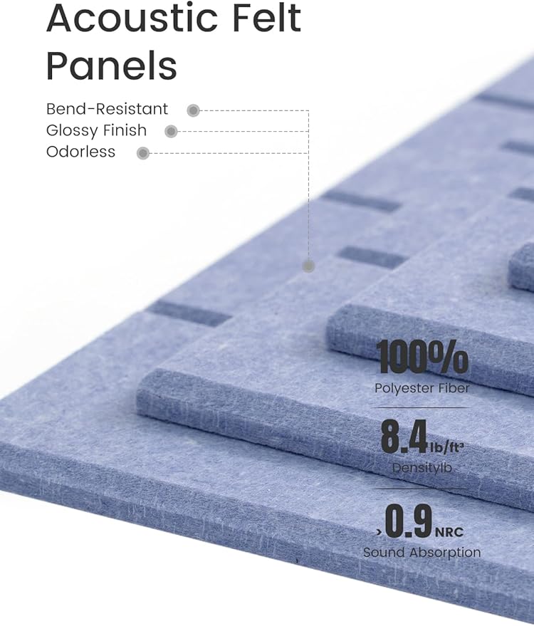 Bumusty Large Cork Board Alternative-47 x35 Felt Bulletin Board Tiles, with 30 Pushpins, 70 Adhesive Tabs, 12-Pack Slat Wall Paneling, Cork Boards for Office Push Pin Board Felt Board-Soft Periwinkle