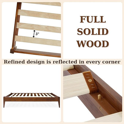 Bme Dinkee 15" Solid Wood Platform Bed Frame Without Headboard - Japanese Joinery Bed Frame - Modern & Minimalist Style - Wood Slat Support - Easy Assembly - No Box Spring Needed - Chocolate, Twin