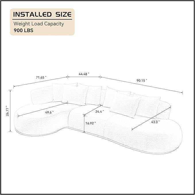 WILLIAMSPACE 134.63" Oversize Curved Sofa Cloud Couch with Round Chaise, Modern Upholstered Curved Sectional Sofa Couch with 6 Pillows for Living Room, No Assembly (Left-Facing,Orange)