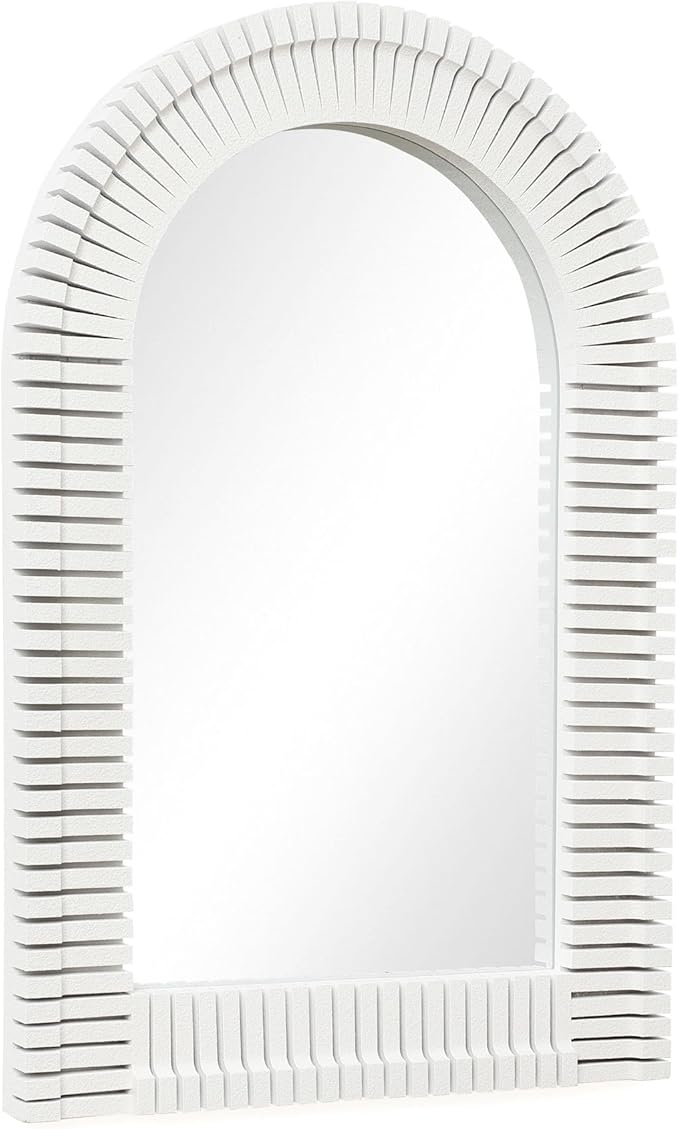 LuxenHome Arched Wall Mirror for Bathroom, 24"x35.5" Large Wood Framed Wall Mounted Decorative Vanity Mirror for Living Room Bedroom Decor, Hanging Sculptures Accent for Entryway Office Home Decor