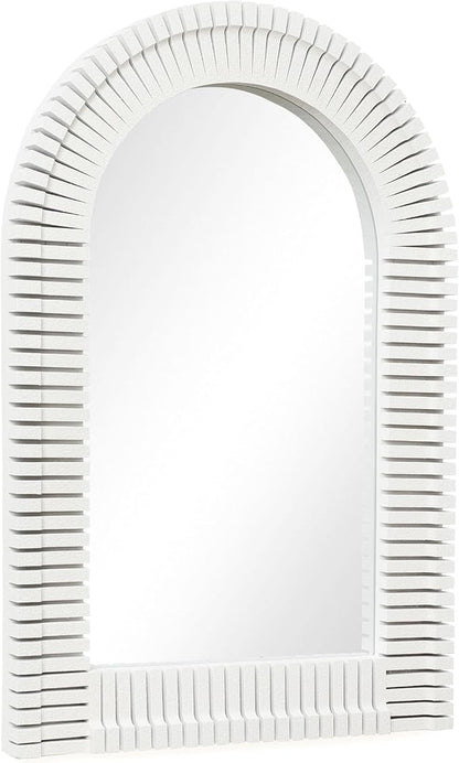 LuxenHome Arched Wall Mirror for Bathroom, 24"x35.5" Large Wood Framed Wall Mounted Decorative Vanity Mirror for Living Room Bedroom Decor, Hanging Sculptures Accent for Entryway Office Home Decor