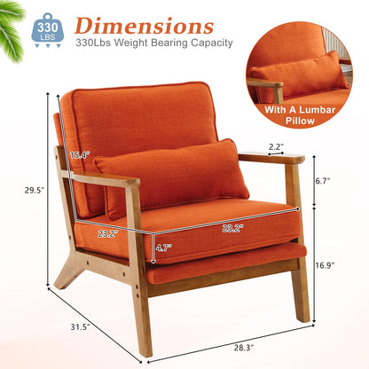 VINGLI Solid Wood Wide Armrests Accent Chair,Upholstered Mid Century Modern Chair with Pillow,Comfy Reading Chair Farmhouse Arm Chair,Chairs Living Room,Bedroom,Guest Room,Teddy Fleece,Khaki