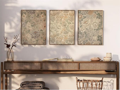Vintage Flower Wall Art Decor Beige Floral Canvas Wall Art Botanical Rustic Pictures Prints Farmhouse Antique Painting Vintage Flower Poster for Living Room Bedroom 16x24 Inch Unframed Set of 3