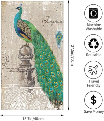 Peacock Hand Towels Set of 2 Absorbent 15.7x27.5 Kitchen Guest Towels Farmhouse Teal Blue Peacock