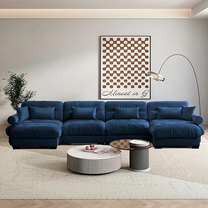 SoarFlash Sectional Sofa Couch, U Shaped Modern Modular Sofa with Solid Wood Legs, Couches Sofas for Living Room Apartment, Comfortable Couches, Blue