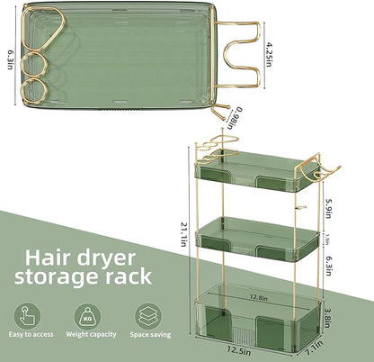 3 Tier Bathroom Organizer Countertop Makeup Perfume Skincare Organizer Comes with Hair Dryer Rack and Toothbrush Holder for Bathroom Dresser Vanity (Green)
