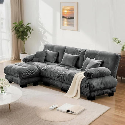 SoarFlash Velvet Sectional Middle Position Sofa, Grey