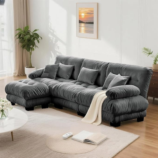 SoarFlash Sectional Sofas Couches for Living Room, L Shaped Couch Sofa Set, Small Couches for Small Spaces, Apartment with Movable Ottoman, Grey