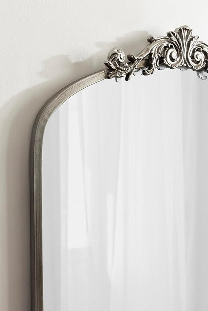 Kate and Laurel Arendahl Glam Arched Tall Panel Mirror; 24 x 42; Silver; Traditional Baroque Large Body Wall Mirror with Ornate Garland Inspired Crown