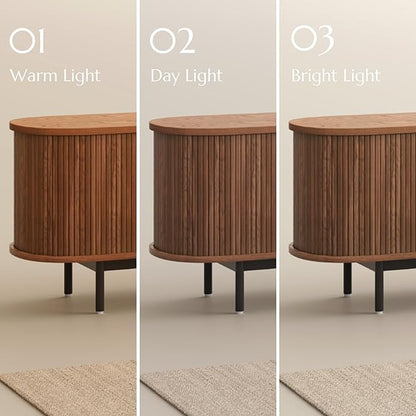 POVISON Fully-Assembled Sliding Tambour Door TV Stand, Mid Century Modern TV Console, Wood Media Console, Entertainment Center with Storage Cabinet (Walnut, 118.11")