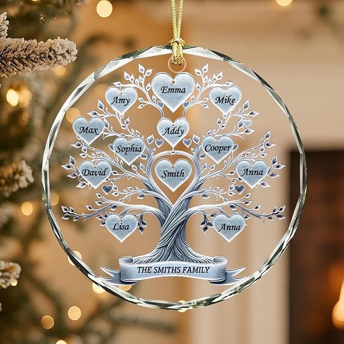 Shaant Personalized Christmas Glass Ornaments 2025, Family Tree Christmas Tree Decoration, Gifts for Family & Friends, Housewarming Gift Ideas