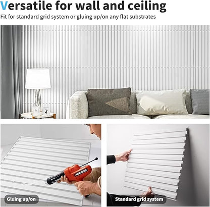 Art3d Slat Wall Panel, 3D Fluted Textured Panel 12-Tile 19.7 x 19.7in. - White