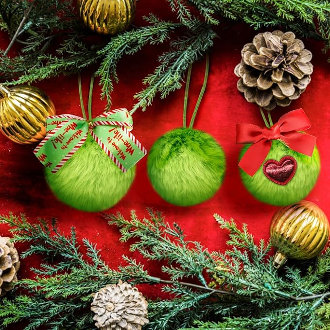 28 Pcs Lime Green Furry Christmas Ball Ornaments for Christmas Tree Hanging Decorations, Soft Pom Pom Ball Ornaments for Home Birthday Party Supplies Fireplace Mantel Wall Decor