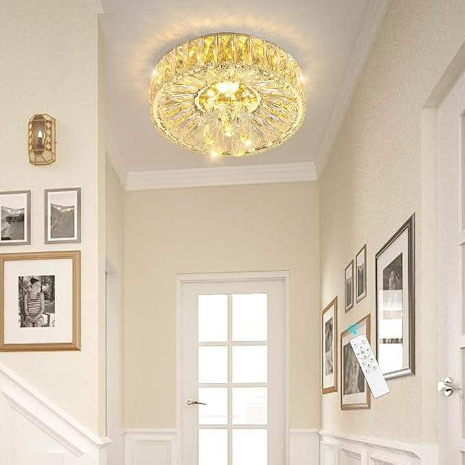 Mini Chandelier Modern Crystal Chandeliers for Hallway LED Flush Mount Ceiling Light Dimmable Light Fixture for Dining Room Living Room Bedroom