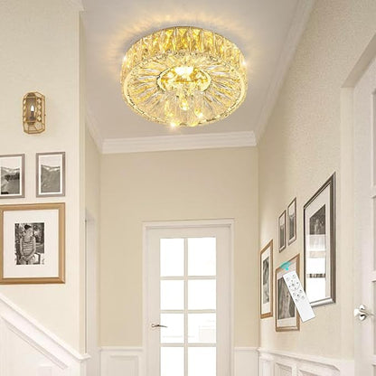 Mini Chandelier Modern Crystal Chandeliers for Hallway LED Flush Mount Ceiling Light Dimmable Light Fixture for Dining Room Living Room Bedroom