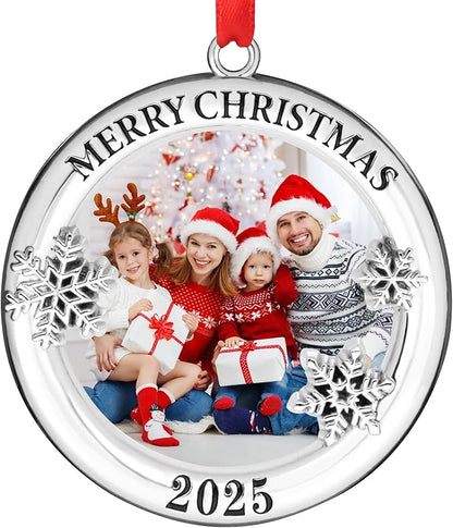 COCHIE 2025 Merry Christmas Photo Frame Ornament for Tree Stocking Hanging Decorations, Personalized Xmas Gifts, Picture Frame Christmas Keepsake (Xmas Ball)