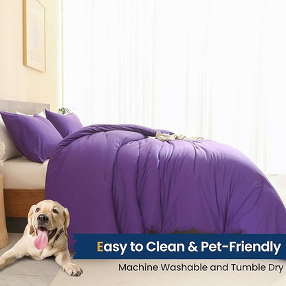 Paxrac Dreamy Purple Comforter Set Full Size, 3 Pieces Romantic Style Comforter Set, Lightweight Solid Bedding Set, All Seasons Soft Fluffy Full Bed Set (80x90In Comforter & 2 Pillowcases)