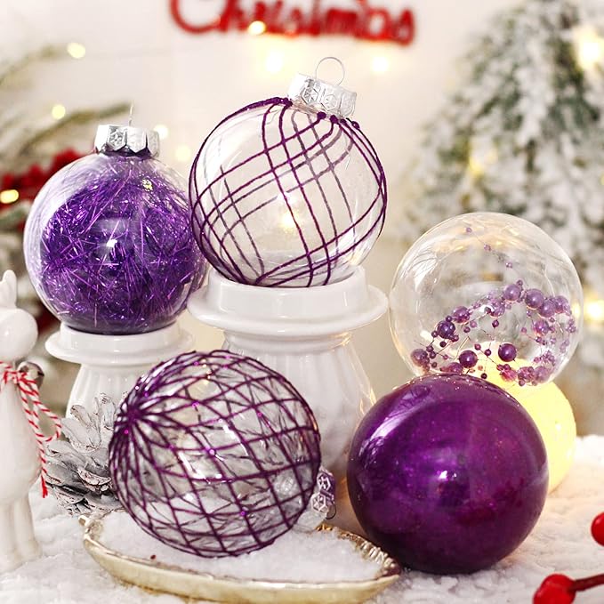 Christmas Ball Ornaments Set, 20ct Large Clear Shatterproof 80mm/3.15inch Purple Christmas Ornaments for Christmas Tree Decorations Hanging Decorative Baubles for Halloween Xmas Holiday Party