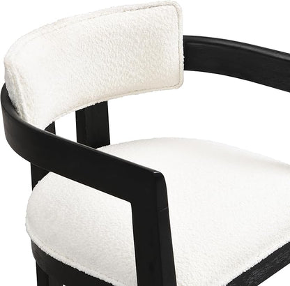 Christopher Knight Home Falcon Boucle Fabric Upholstered Dining Chairs Set of 2, Modern Wooden Dining Curved Backrest Kitchen Side Chair,Living Room Extra Seat,Black+Milky White